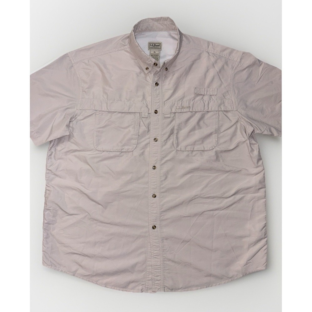 LL‎ Bean Mens Tropicwear Fishing Shirt Khaki Short Sleeve 210253 XL X-Large